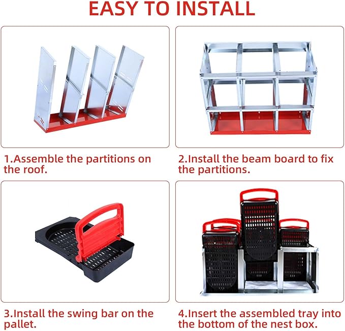 6 Compartment Metal Chicken Nesting Box – Roll Away Egg Laying Box with Lid Cover, Easy Egg Collection, Wall Mount Hen Roosting Box – Red (Without Bracket Legs, 6 Compartment Egg Laying Box)