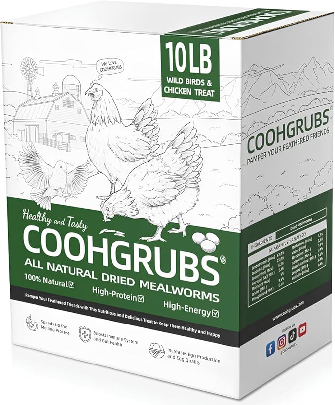 100% Natural Dried Mealworms, Non-GMO Meal Worms for Chickens, Ducks & Wild Birds, High Protein Chicken Treats & Bird Food, 10-lb Box
