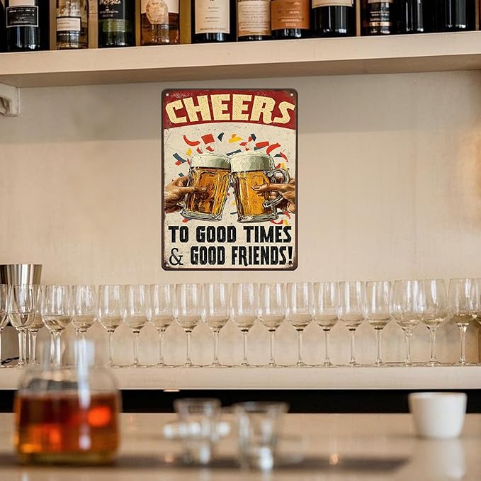 Cheers Beer Iron Sign Poster Cheers Beer Toast Metal Tin Sign Cheers Beer Toast Sign Home Decor Garage Bar Restaurant Kitchen Cafe Bar Pub 12x16 Inch Wall Art Decor