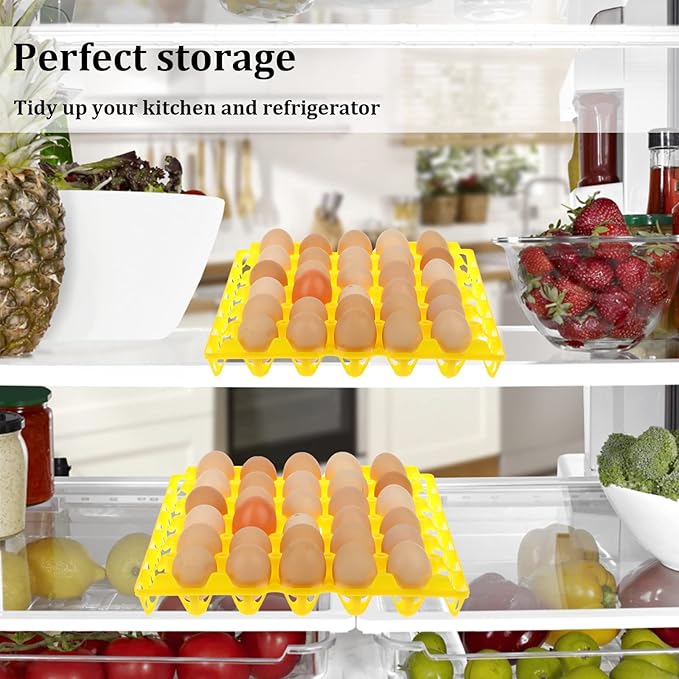 6 Pack Plastic Egg Trays, Each Holds 30 Eggs(#1) for Home Chicken Farmers, Stackable Egg Cartons Hold Multiple Eggs, Great for Storing, Sorting, and Shipping Eggs, Stackable and Reusable (yellow)
