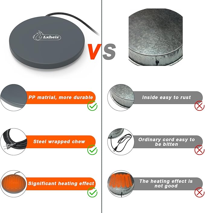 Chicken Water Heater, 13'' Heated Base for Metal Plastic Poultry Founts Waterer 3-5 Gallons, Poultry Water Heater Base for Chicken Turkey Goose Duck Pigeon Drinker in Winter Grey