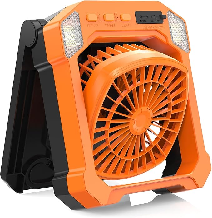 Camping Fan Battery Powered & Solar Powered, Portable Solar Fan 10000mAh Rechargeable Outdoor Fans with Light, Quiet Cordless Fans for Tent, RV, Emergency, Hiking, Power Outage, Desk, Survival Kit