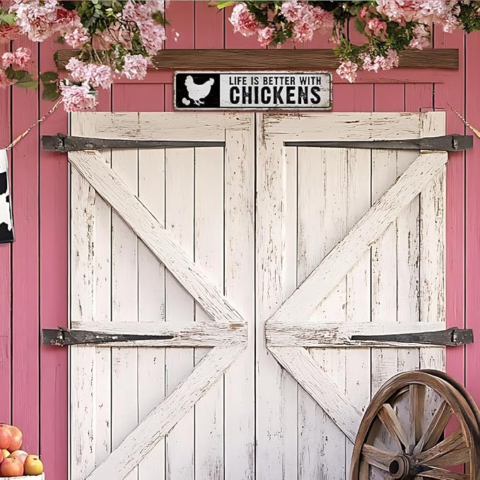 Farm Decor, Life is Better with Chickens Sign 15.8x4 inches, Funny Chicken Coop Decor, Chicken Lover Home Decors, Retro Aluminum Sign for Home Garden Outdoor Yard Farmhouse, Vintage Wall Plaque