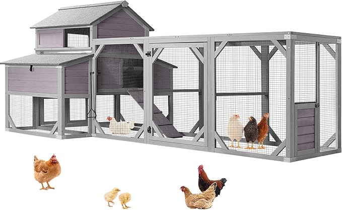 Extra Large Wooden Chicken Coop with Run, 6 Nesting Boxes & 6 Perches – Spacious Housing for 8-10 Chickens (118.11" L x 53.5" W x 49.53" H)