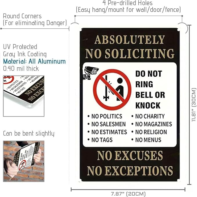 No Soliciting Sign for House Metal Signs- No Soliciting Yard Sign 8x12 Inch