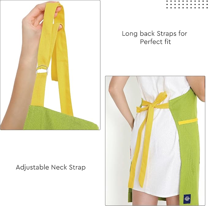 Encasa XO Adjustable Kitchen Cotton Apron With Pockets & Towel Holder Of Size 27x33 in (Lime Green) for Men & Women Chefs For Cooking & Baking in Home, Restaurants & Barbeque