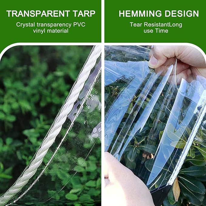 Clear Tarp 6x16ft Clear Tarps Heavy Duty Water Resistant,14Mil Thickened Transparent Tear Resistant PVC Vinyl Tarpaulin Enclosurewith Grommets and Reinforced Edges for Patio,Porch and Outdoor