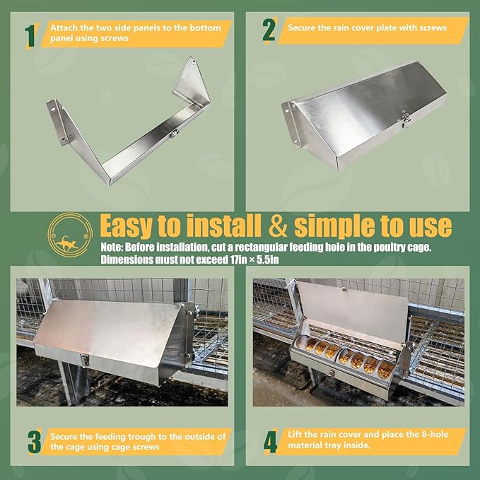 Hanging Chicken Feeder Metal Poultry Feed Trough Chicken Coop Fence Feeder with Rain Cover for Pigeon Turkey Geese Quails Ducks Bantams and Bird