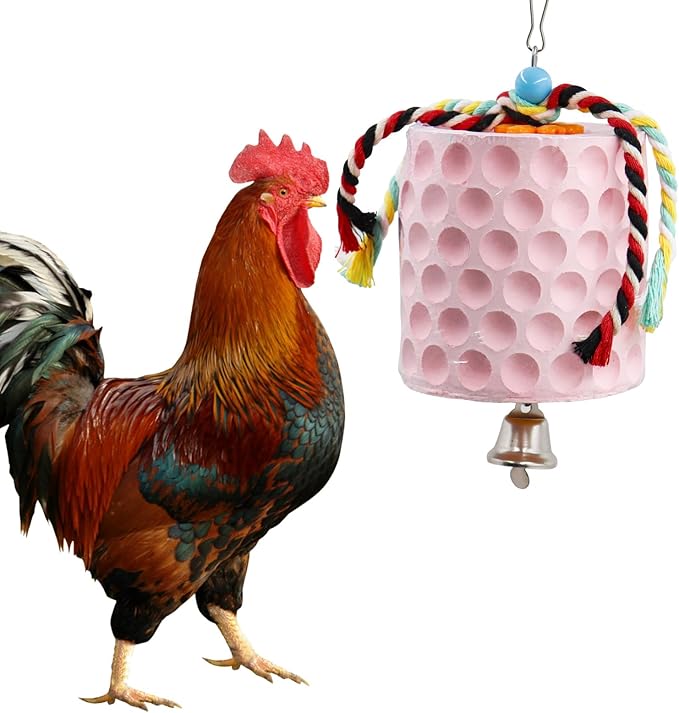 Oooct Large Chicken Chewing Toy, Chick Beak Grinding Calcium Stone with Bells, Chicken Coop Accessories, Cage Toys for Cockatiel Parakeet Parrot Budgies Rat Hamster Rabbit Bunny African Grey