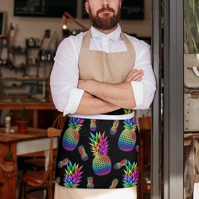 Short Aprons for Servers Unisex Chef Works Waitress Apron with 3 Pockets