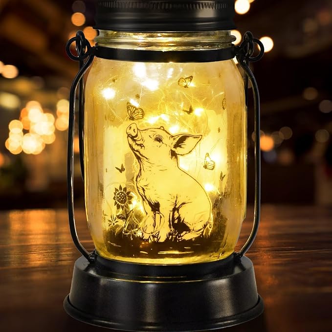 Pig Gifts for Women/Men/Kids Pig Lovers Animal Solar Lantern, Piglet Animal Christmas Gifts, Solar Garden Decoration, Night Light Room Decor Farm Piglet Present Yard, Patio,Backyard,Porch, Torches