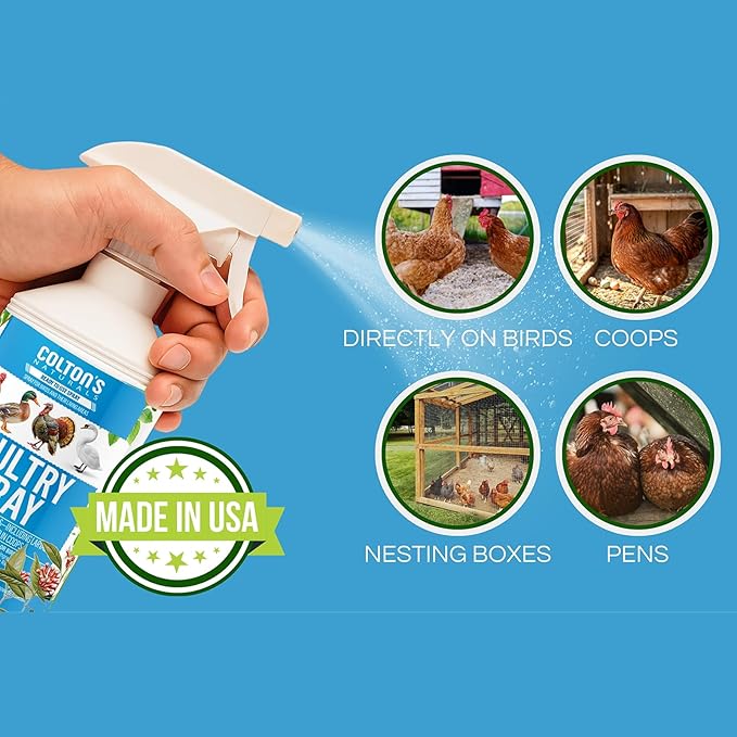 Colton’s Naturals Poultry Spray 16 oz – for Chickens – Helps with Mites, Lice, Fleas & Scaly Leg – Safe for Coops, Birds & Backyard Poultry