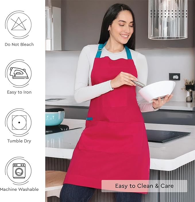 Encasa XO Adjustable Kitchen Cotton Apron With Pockets & Towel Holder Of Size 27x33 in (Hot Pink) for Men & Women Chefs For Cooking & Baking in Home, Restaurants & Barbeque