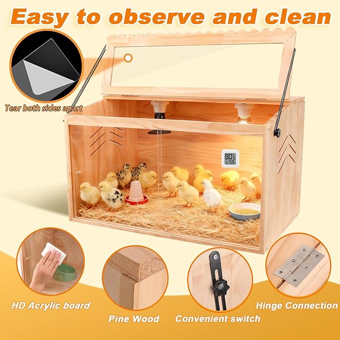 Chick Brooder Box, Brooder Box for Chicks, Pine,Quail Cage, Duck Brooder, Quail Cages, Ideal for Chicks, Ducks, Quails, Hamsters and Lizards, 23.6'L x 15.8'W x 15.8'H.