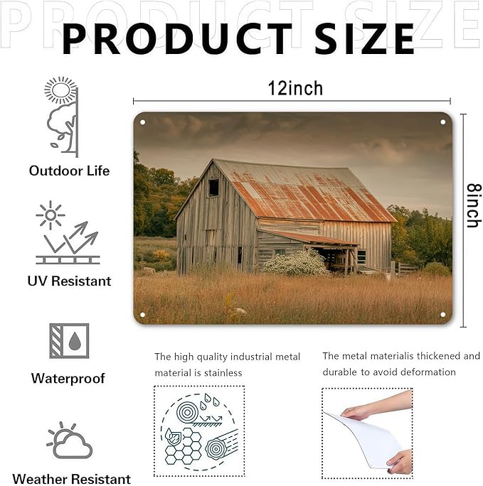 Rustic Barn Landscape tin sign Vintage Farmhouse Metal Sign for Garden Yard Cafe Porch Home Kitchen Outdoor Wall Decor Gift 8 x 8 in
