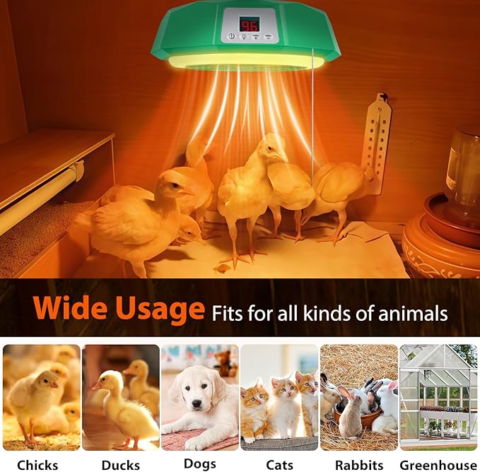 Chicken Coop Heater with Thermostat & Light, 400 Watts Adjustable Fire Proof Chicken Coop Heater For Winter, Heat Lamp Warmer Fan include Remote Control, For Poultry Dog Cat Rabbit