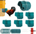 Chicken Feeder No Waste, 6 Ports Automatic Poultry Feeder with Covers & Hole Saw, Rain Proof Chicken Feeder Port for Buckets, Bins & Barrels