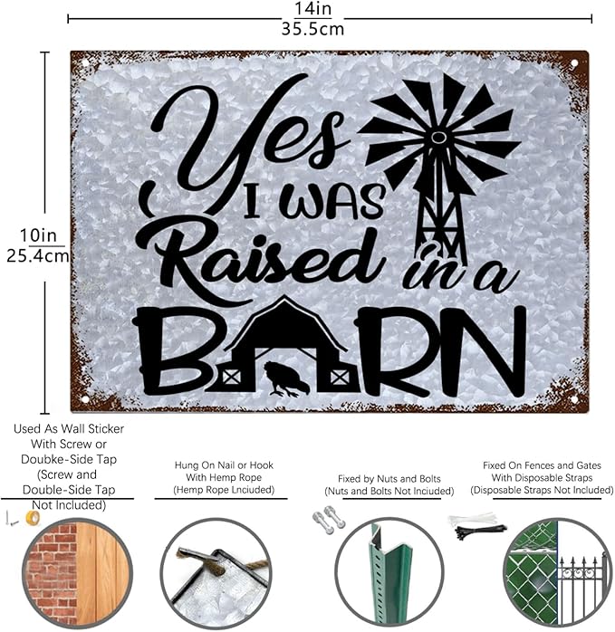 Yes I Was Raised In A Barn Sign Vintage Sign For Porch Sign 10x14 Inch Metal Wall Art Poster Galvanized Decor Signs
