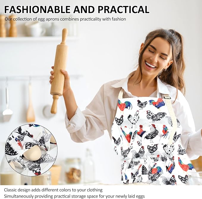 Enduring Canvas Egg Apron, Egg Collecting Apron with 11 Pockets Chicken Egg Apron with Adjustable Strap and Belt Washable Machine Egg Collecting Apron for Chicken Duck Goose Eggs