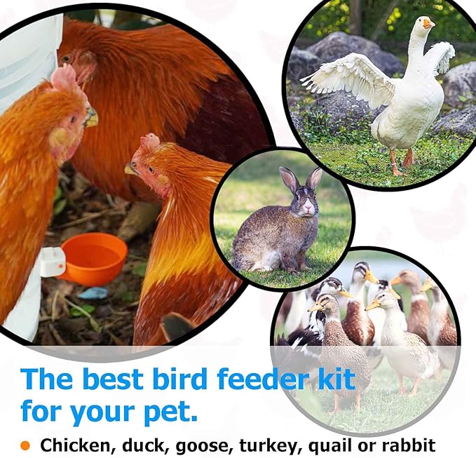 Large Chicken Waterer Cups Automatic, Chicken Water Feeder Suitable for Chicks, Duck, Goose, Turkey and Bunny, DIY Poultry Water Feeder Kit (2 Pack-Orange)