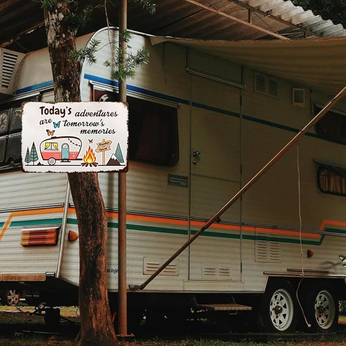 Camper Wall Decor Camping Signs Happy Camper Decor Today's Adventures Are Tomorrow's Memories Sign Camper Happy Campers Gifts Metal Signs Campsite Decorations