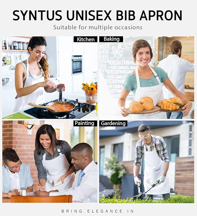 Syntus Adjustable Bib Apron with 2 Pockets Cooking Kitchen Aprons for Women Men Chef