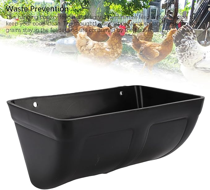 Hanging Poultry Feeder Large Capacity Space Saving Plastic Hanging Chicken Feeder Trough for Farm (Black)