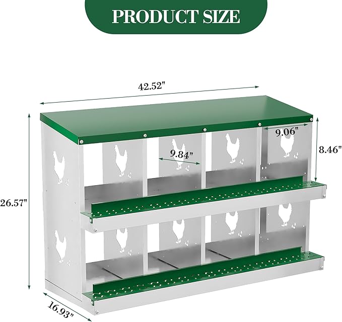 8 Holes Chicken Nesting Boxes, Nesting Boxes for Chickens, Easy to Clean and Install, Chicken Laying Box for Outdoor Chicken Coop Farm Yard, Green