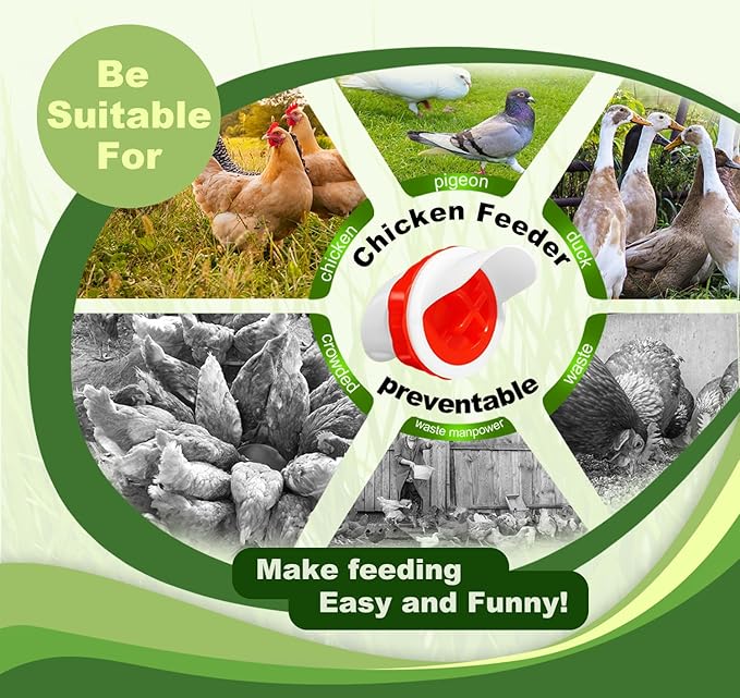 Automatic Chicken Feeder & Waterer Set - 8 Feeder Ports + 8 Water Cups, DIY Ratproof Waterproof Poultry Supplies