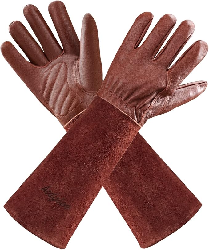 Thorn Proof Gardening Gloves for Men & Women, Long Cowhide Leather Rose Pruning Gloves with Forearm Protection, Puncture Resistant Gauntlets for Cacti, Blackberries & Yard Work(chocolate brown,XL)