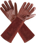 Thorn Proof Gardening Gloves for Men & Women, Long Cowhide Leather Rose Pruning Gloves with Forearm Protection, Puncture Resistant Gauntlets for Cacti, Blackberries & Yard Work(chocolate brown,Large)