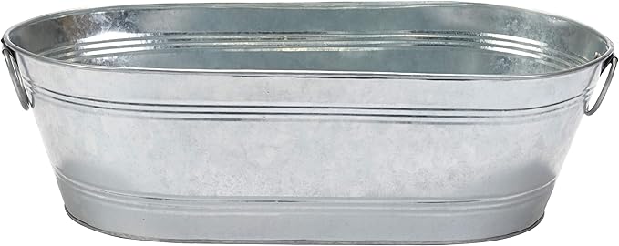 Little Giant Galvanized Oval Tub (7.5 Gallon) Versatile Utility Metal Tub with Handles for Feeding, Watering, Washing (Item No. GOT75)