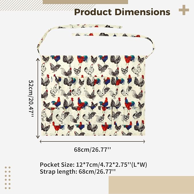 Homaisson Egg Apron, 15 Pockets Durable Canvas Egg Collecting Holding Apron Gathering for Chicken Duck Goose Eggs