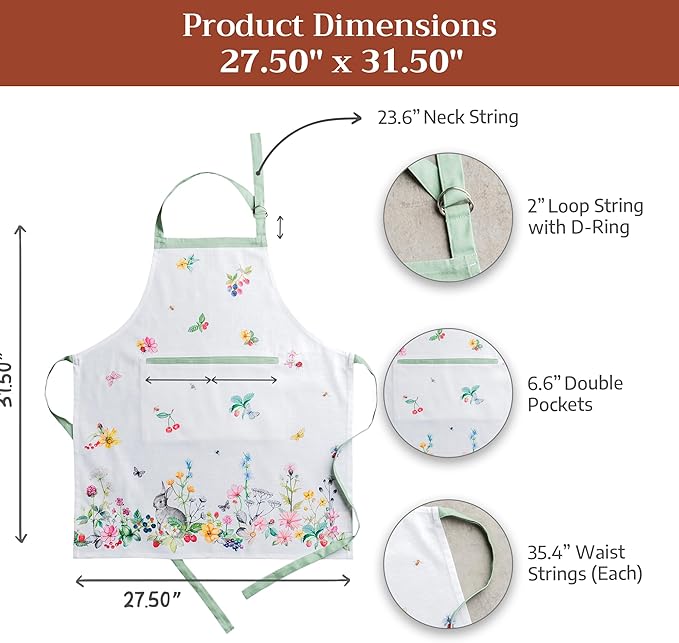 Maison d' Hermine 100% Cotton Apron for women with Pocket Kitchen Chef Apron for Men Cooking Easter Decorations