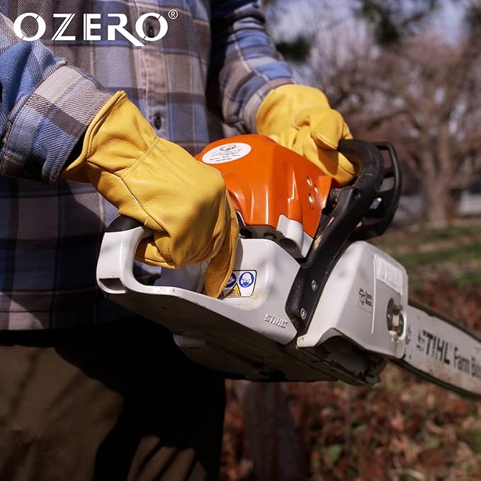 OZERO Gardening Work Gloves Men,Insulated Heavy Duty Cut Resistant Thorn Proof Leather Cowhide Gloves for Driving Welding