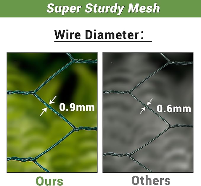 Chicken Wire Fencing Mesh, PVC Coated Galvanized Hexagonal Floral Chicken Wire, Outdoor Anti-Rust Chicken Wire Poultry Netting for Garden Fence