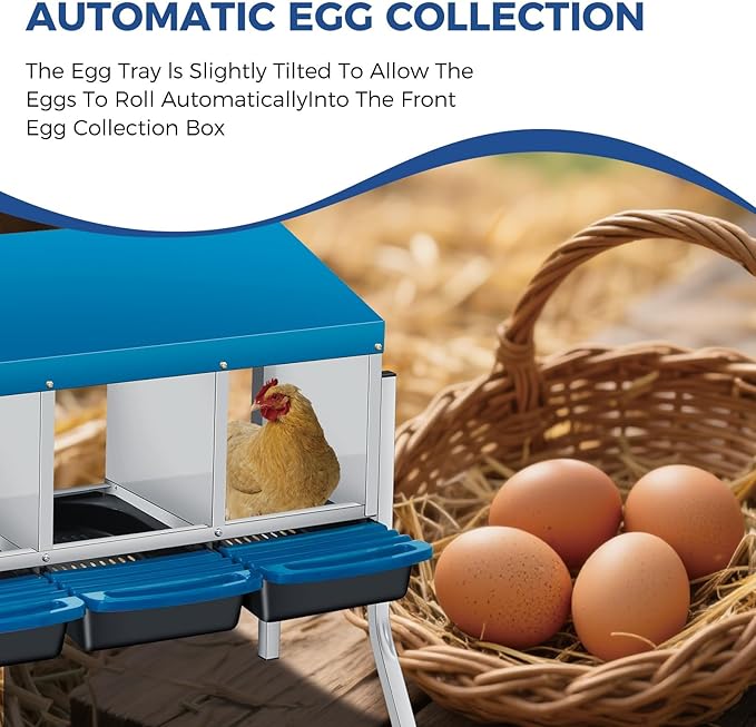 3-Hole Chicken Nesting Box, Roll Away Nest with Removable Tray, Easy Egg Collection & Cleaning, Wall-Mount Nesting Boxes for Hens, Chicken Coop - Blue