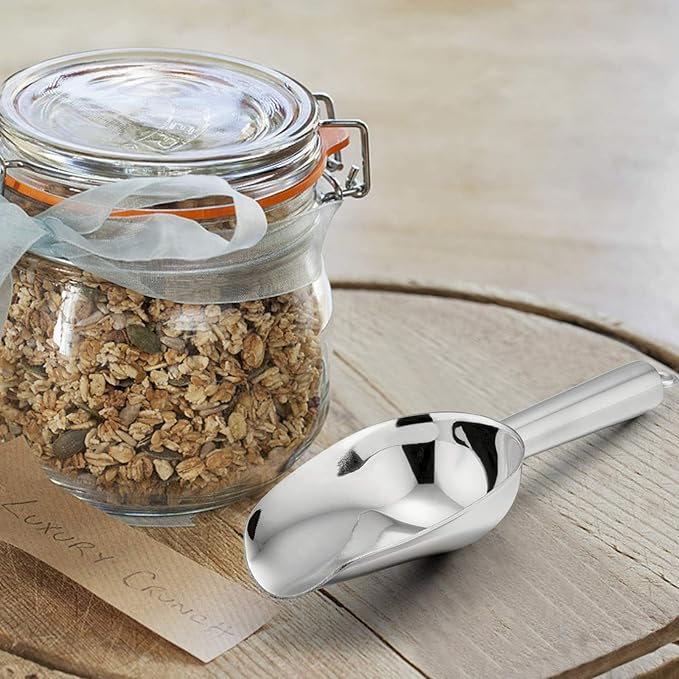 Mini Scoop Set of 8, E-far 3 Ounce Stainless Steel Scoops for Ice Cube/Candy/Flour/Sugar, Metal Utility Scoops for Weddings, Dessert Buffet, Canisters, Food Grade & Rust Free, Easy Clean & Dishwasher