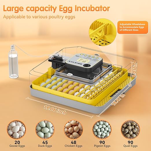 Incubator for Hatching Eggs-48 Egg Capacity, 2026 Newly Upraded Auto Egg Turner & Auto Precision Humidity Control System, 360° Clear Viewing for Chicken, Duck and Quail Eggs (Yellow)