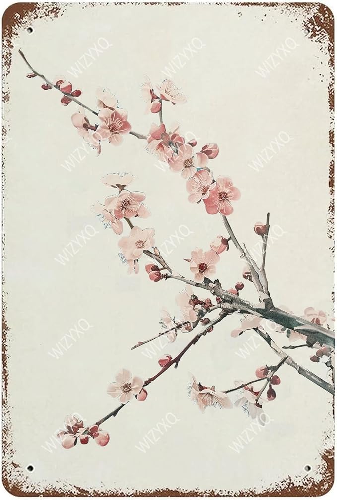 Flowers Metal Signs Plum Blossom Sign Vintage Tin Sign Retro Wall Art Decor for Living Room Bedroom Garden Yard Shop Bar 8×12 Inches