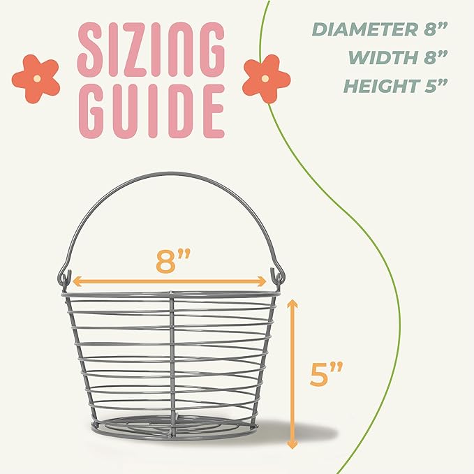 CONCORD 8" Egg Basket For Storage Collecting and Transporting Chicken and Duck Eggs. Farm Grade Wire Baskets. 2 Pack (Grey)