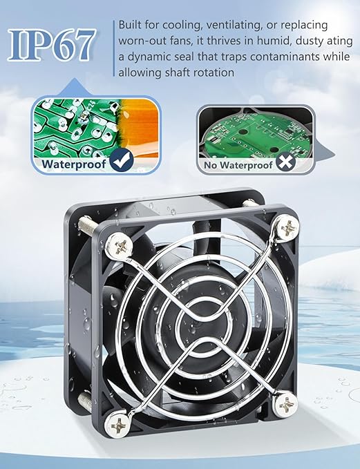 2 Packs IP67 60mm x 25mm 12v 2pin Small Cooling Fan Dual Ball Bearing Brushless High Speed for RV Refrigerator, Tarrarium, Computer case, Solar Battery Box