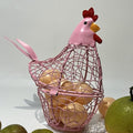 Wire Chicken Egg Basket for Desktop Decorative Ornaments,Egg Holder Chicken Shape Metal Egg Basket for Kids Gathering Fresh Eggs Farmhouse Rooster Wire Basket for Kitchen Countertop Decoration (Pink)