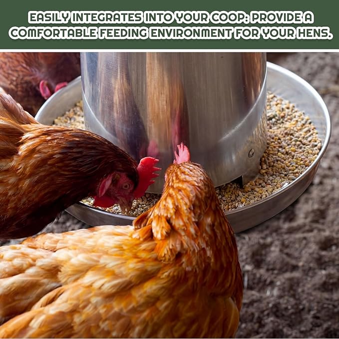 2 Pack 10 lb 304 Stainless Steel Chicken Feeder, No Waste Hanging Metal Poultry Feeder for Hens Ducks, Heavy Duty Coop Feed Outdoor