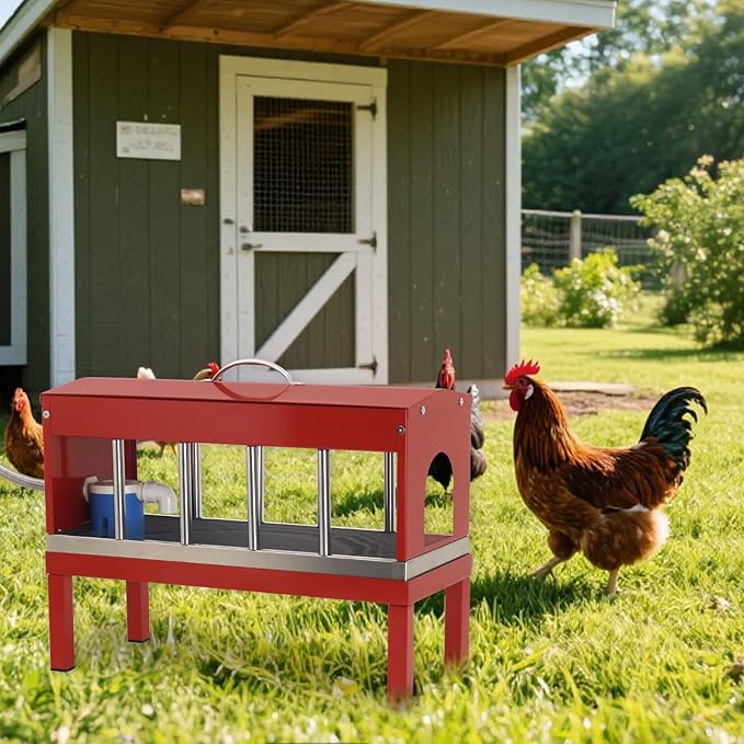 Automatic Chicken Waterer with Float Valve,Stainless Steel Automatic Chicken Watering System with Hose and Bottom Bracket,Large Poultry Waterer Dispenser for Chicken Duck,Goose,Quail, Turkey