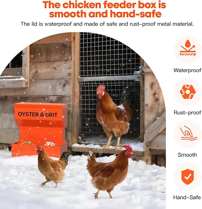 CHUANGFENG Chicken Feeder – Wall Mounted Metal Oyster Shell & Grit Feeder for Chickens, Heavy Duty Coop Feeder with Rust-Resistant Steel, Ideal for Backyard Poultry & Small Farms