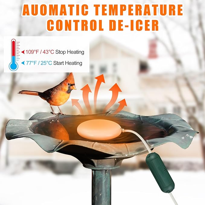 3 Pcs Submersible Water Heater Bird Bath Heater Chicken Waterer De-icer Water Trough Outdoor for Farm Pond Winter Poultry Livestock Tank Horse Drink, Pipe Tape Cord Cover(Milky White,70 W)