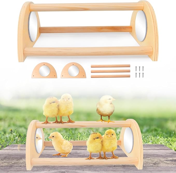 ALIBBON Mini Chicken Perch with Mirror Chick Strong Wooden Jungle Gym Roosting Bar Chicken Toys for Coop and Brooder Chick Training Perch for Large Bird Baby Chicks Parrot