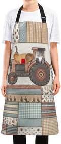 Vintage Checkered Farm Tractor Apron, Aprons for Women with Pockets - Adjustable Apron for Men Cooking Gardening Baking