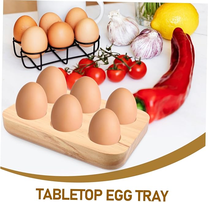 6holes Wooden Egg Holder Tray for Refrigerator Durable Natural Wood Egg Storage Container Capacity for Kitchen Organization and Display Housewarming Gift
